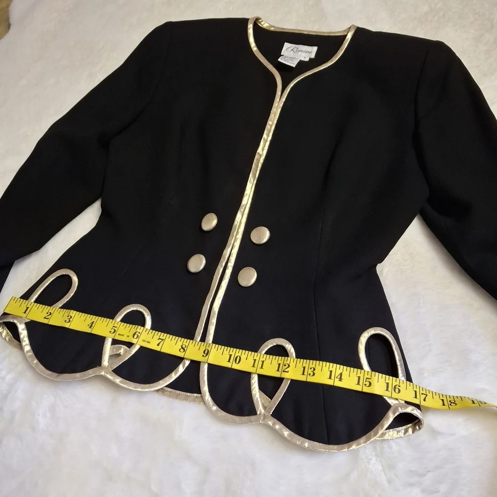 Vintage Rimini Black with Gold Trim Long Sleeve Blazer   Women Size 4 - Picture 13 of 16